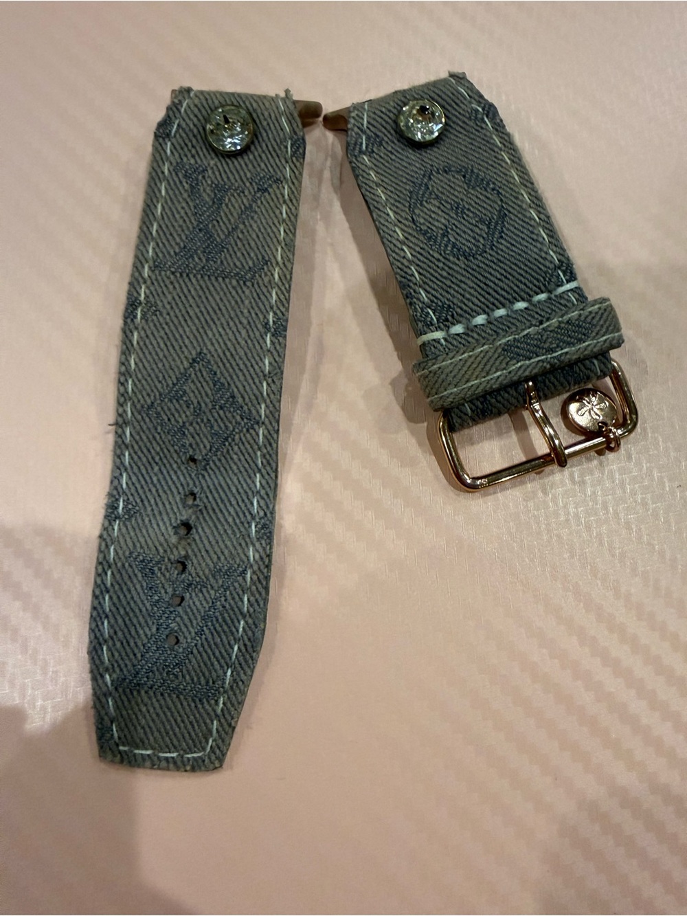 LV Denim Upcycled Watch Strap with Rose Gold Hardware